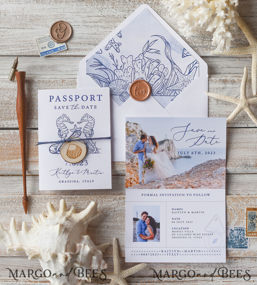 Personalised Passport Save the Date Card, Beach Wedding Save The Dates , Wedding Destination Save The Date Cards
