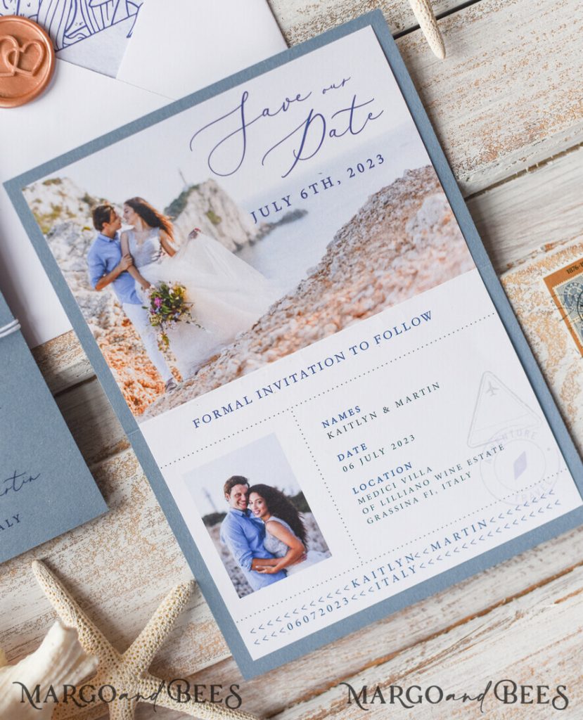 Personalised Passport Save the Date Card, Beach Wedding Save The Dates , Wedding Destination Save The Date Cards
