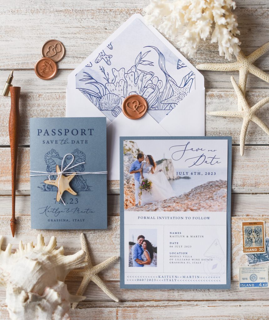 Personalised Passport Save the Date Card, Beach Wedding Save The Dates , Wedding Destination Save The Date Cards
