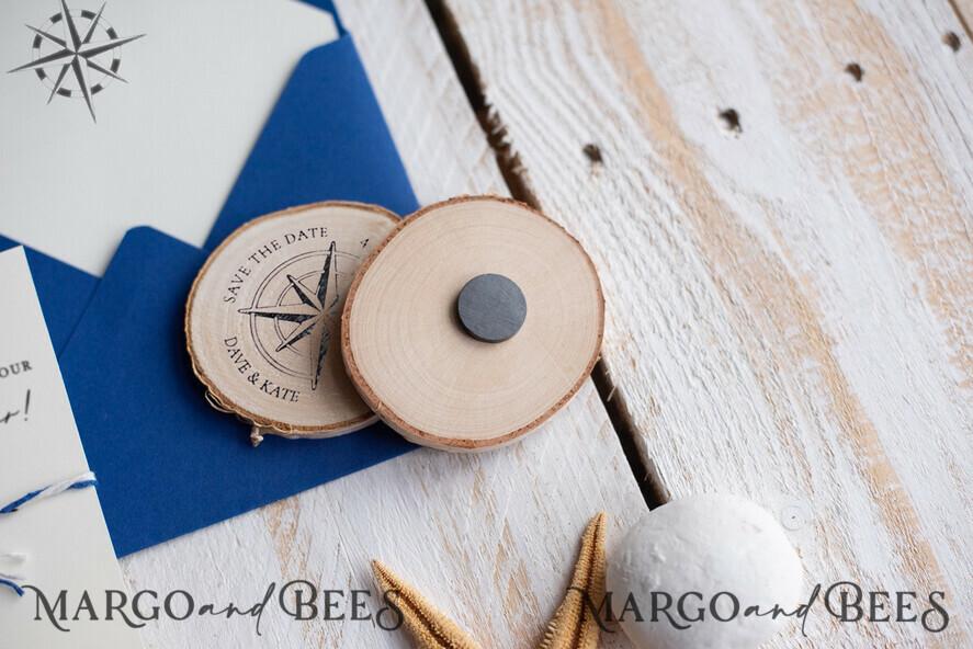 Personalised Beach Save the Date Magnets and Card, Travel Navy Wedding Save The Dates , Wedding Destination Save The Date Cards
