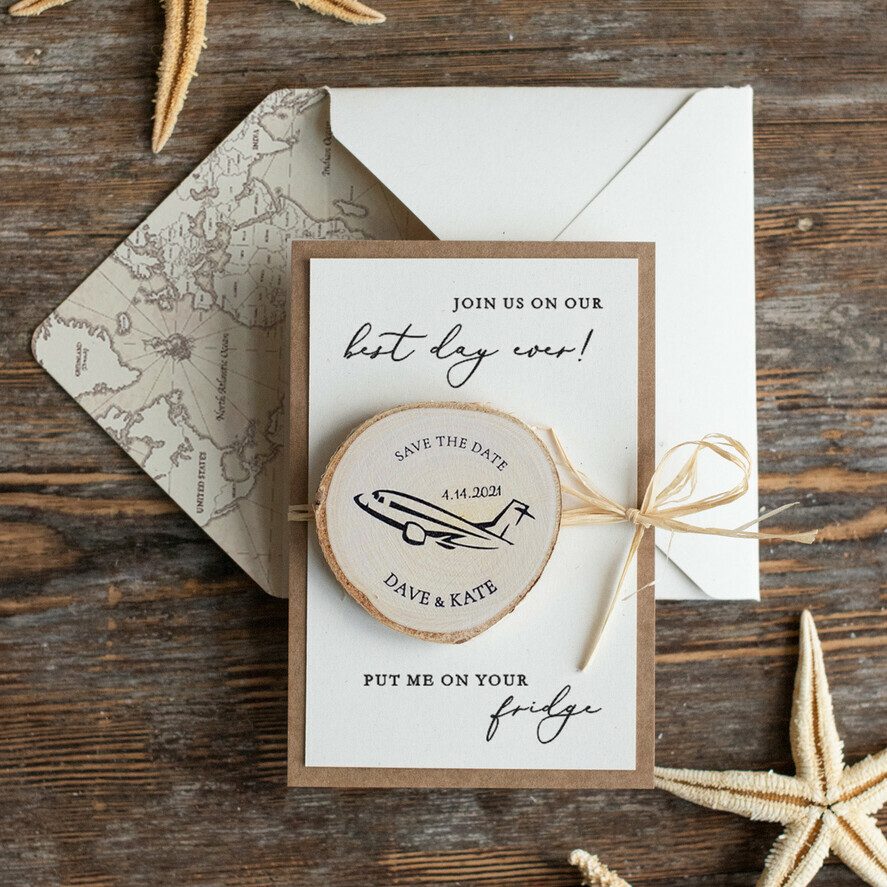 Personalised Beach Save the Date Magnets and Card: Travel Rustic Wedding Destination Invitations