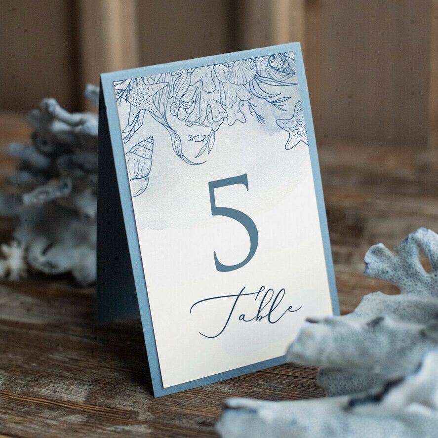 Romantic Sea Ocean Wedding Table Numbers, Destination Ecru and Dusty Blue Table Numbers, Marine Table Cards, Dusty Blue Beach Wedding Table Décor, Editable Text
