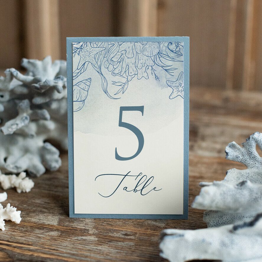 Romantic Sea Ocean Wedding Table Numbers, Destination Ecru and Dusty Blue Table Numbers, Marine Table Cards, Dusty Blue Beach Wedding Table Décor, Editable Text
