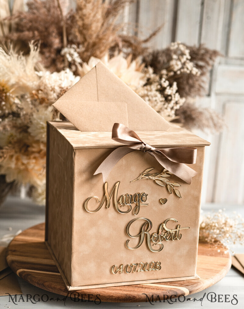 Gift Card Box, Velvet Beige wedding wishing well money gift card box