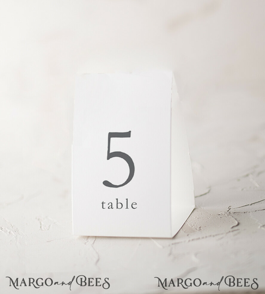 Minimalistic White Wedding Table Number, Simple Elegant Table Cards, Handmade Simple Table Décor, Luxury Aesthetic White Table Numbers With Black Printout