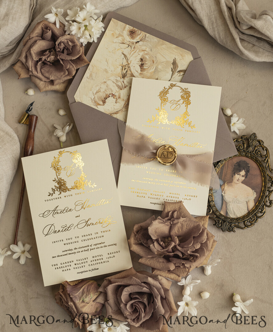 Elegant Vintage Baroque Wedding: Beige, Gold & Sage Green Details