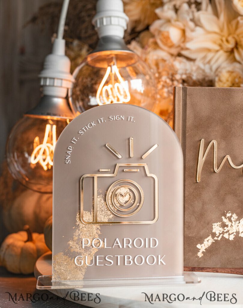 Fall beige Gold Acrylic Wedding Guest Book Personalised and arch acrylic sign set, Tan Taupe Velvet Instant Photo Book Boho Elegant Instax Wedding Photo Guestbook, Earthy Acrylic Instax Guestbook Sign, Neutral Velvet Photobooh book
