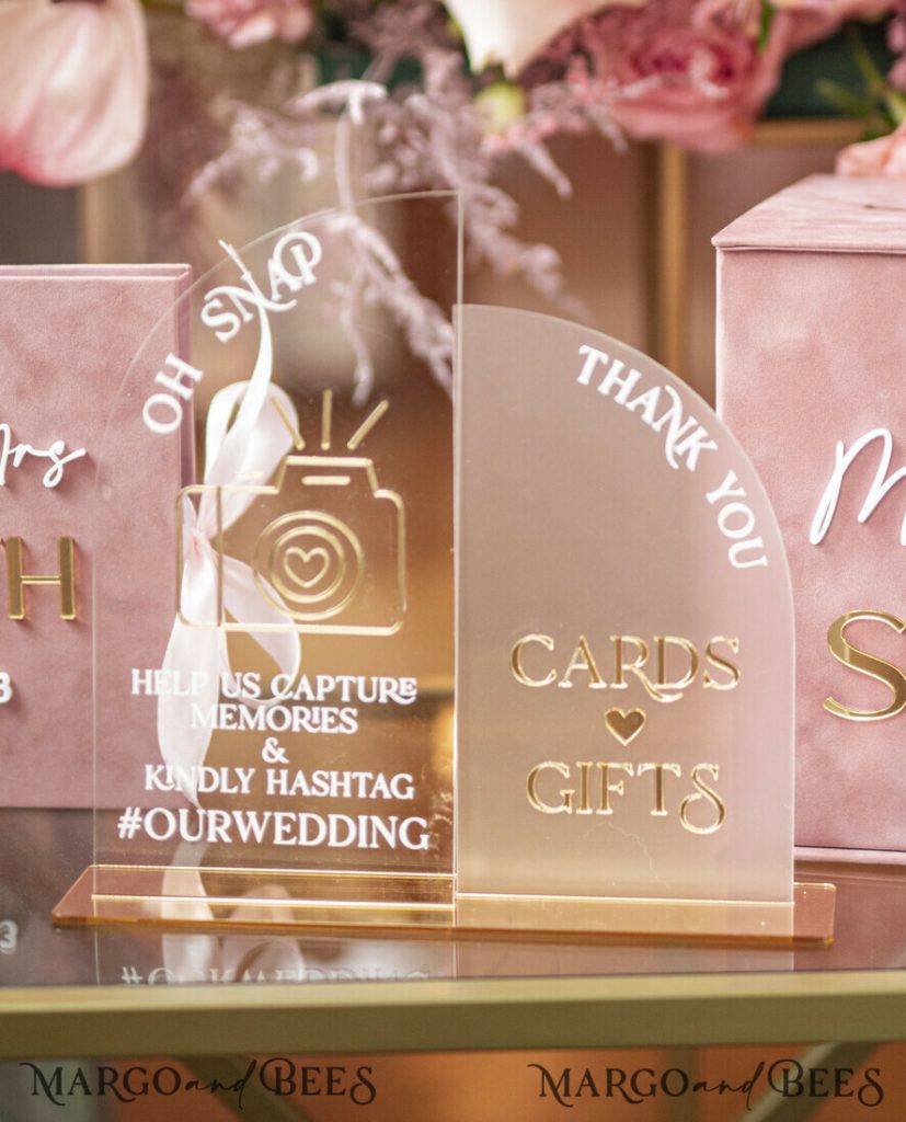 blush pink gold Velvet Set Card Box with lock & Polaroid Guestbook & Cards gifts Sign and instax instruction sign combo and pens set, Wedding Card Box with Lid Instant Instax Guestbook Wedding Money Box Sing Guestbook Set