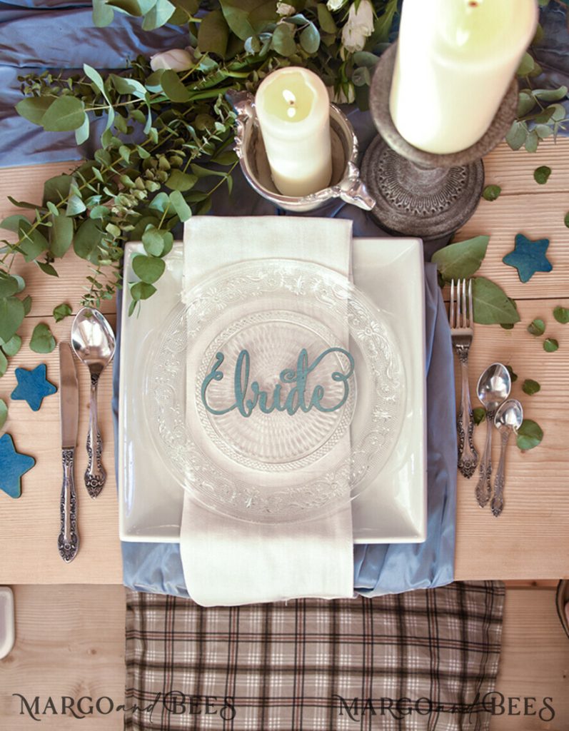 Custom Wedding 3D Wooden Place Cards, Rustic Name Wooden Escort Cards, Boho Laser Cut Name Cards, Dusty Blue Laser Cut Guest Names Wedding Cards, Editable Text