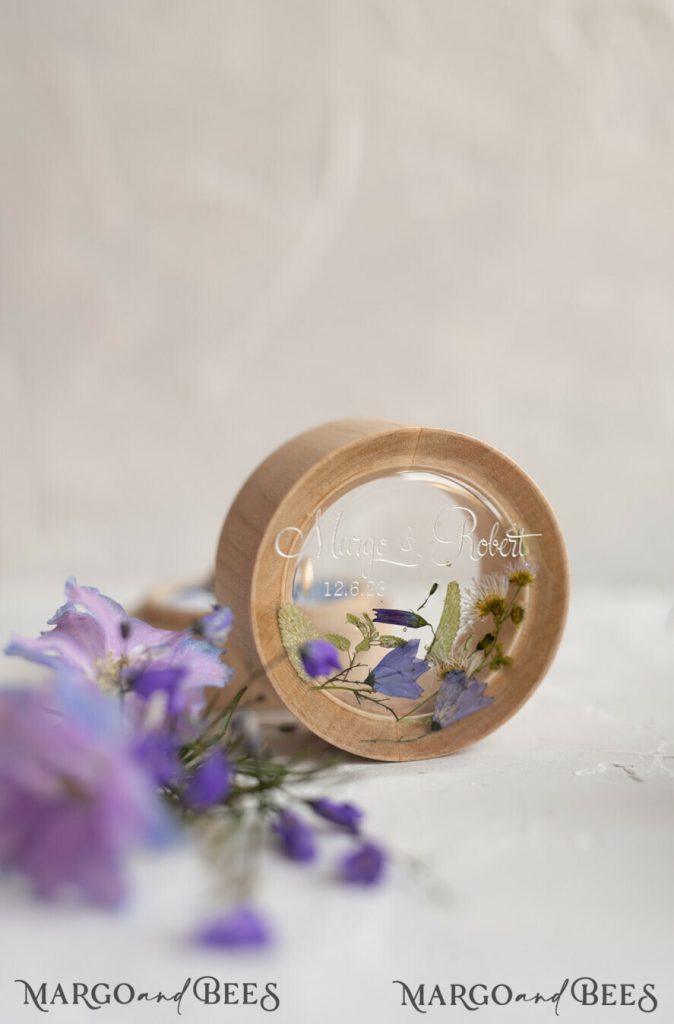 Personalised wedding box his and hers, Handmade wedding ring box • Real Flowers ring bearer box • wood luxury ring box