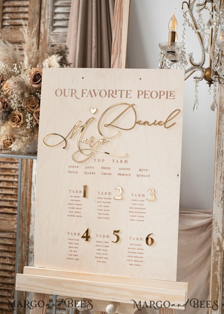 rustic Wedding Table Plan, Wooden and Gold Modern Seating Chart, 3d Elegant Find Your Seat - Seating Plan, Boho Wedding Table Plan, Wedding Decoration with golden letters - Golden Reception Signage - Custom Ceremony Sign