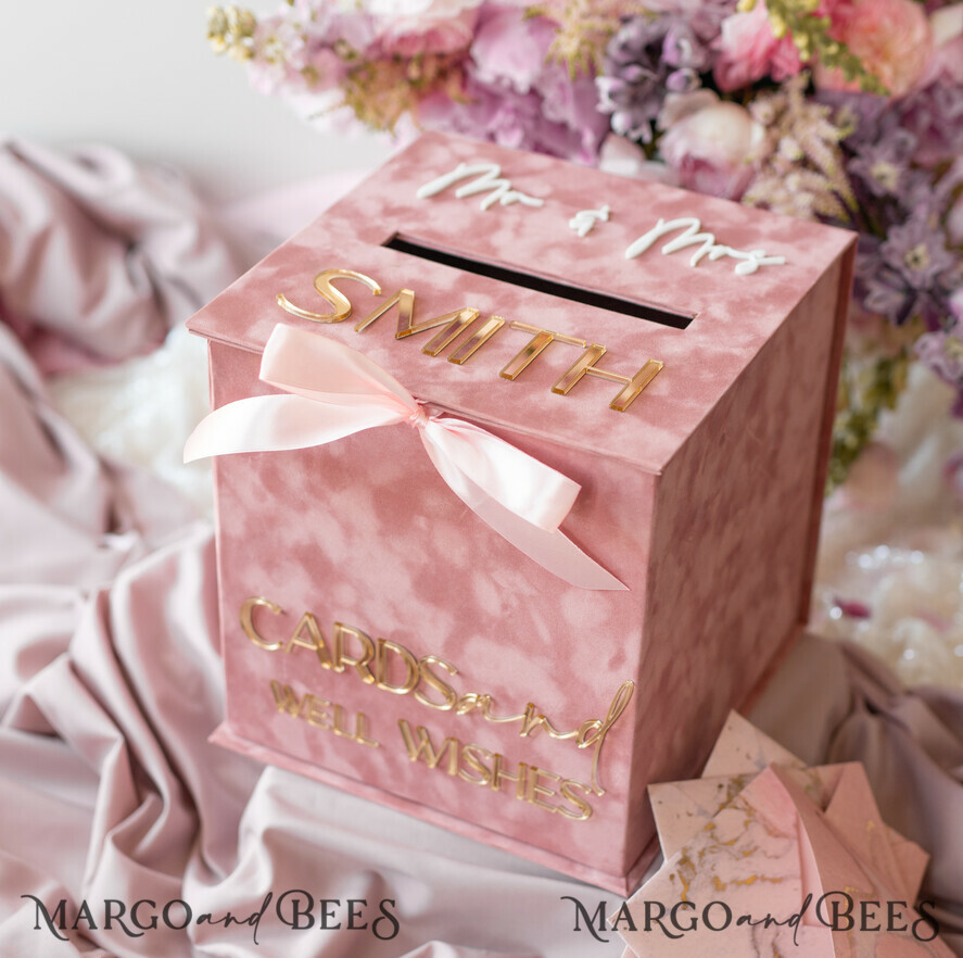 Wedding Wishing Well Card Box, Gift Card Box, Velvet blush pink wedding wishing well money gift card box, Personalized Wedding Card Box, Luxury Card Box, Wedding Card Box with Lid, Wedding Money Box, Wedding Card Box