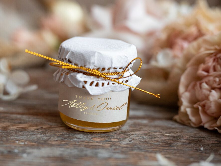 Wedding Honey Jar, Wedding Luxury Favor, Gold Wedding Bee Jar
