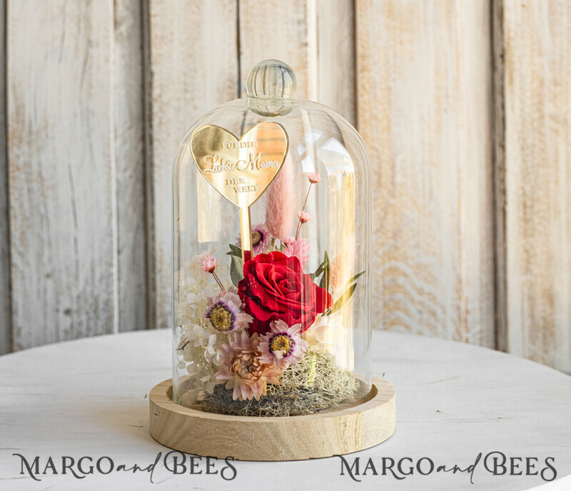 Glaskuppel mit Trockenblumen & Rose – Geschenkidee zum Muttertag