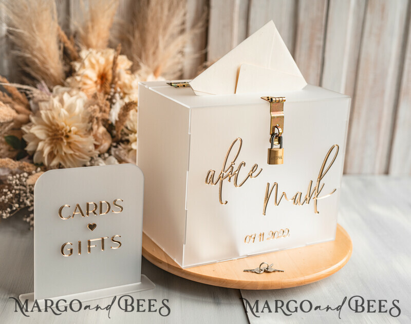 Elegant Frozen wedding Set acrylic card box with Lock and sign cards & gifts, Personalized Wedding Card Box