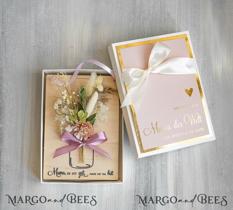Holzkarte mit Widmung für Mama – Geschenkbox mit Trockenblumen Geschenk in eleganter Box mit Trockenblumen zum Muttertag Geschenkidee zum Muttertag