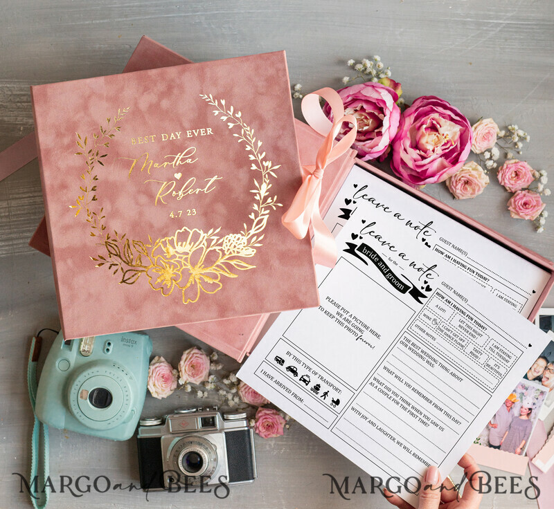 Alternative Guestbook Wedding Mad Lib Sheets in Velvet Box Marriage advice mad lib Box Instax Leave a Note to Bride & Groom Personalised Box