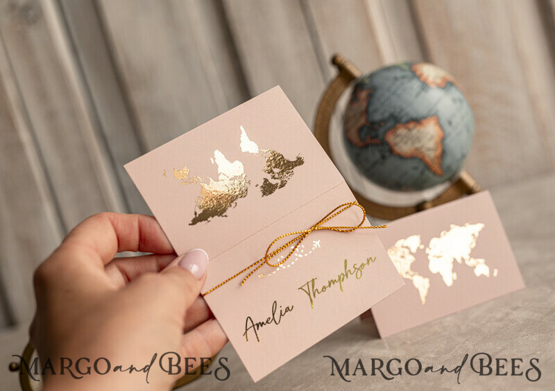 Travel Passport Gold Foil Wedding Place Cards, Wedding Escort Card, Elegant Destination place cards, Personalized wedding decoration