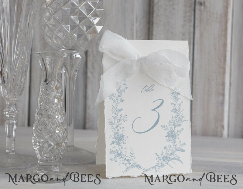 Elegant Hand Torn Edge with silk ribbon Wedding Table Number – Luxury Vintage Tent Card