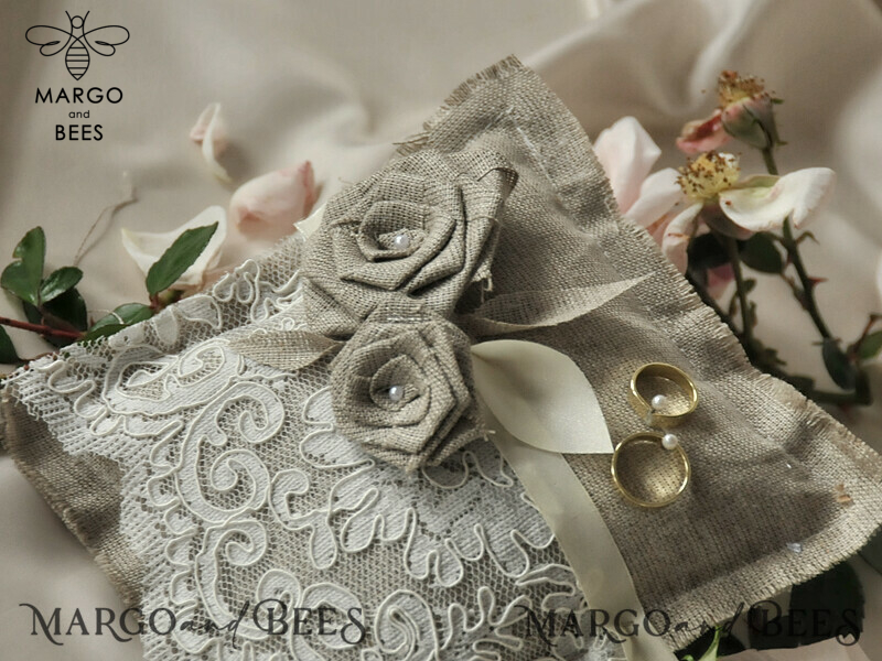 Box • Personalized Wedding Ring Box • Lace and Linen Ring Box-1