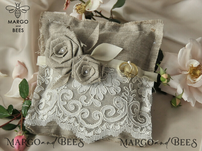 Box • Personalized Wedding Ring Box • Lace and Linen Ring Box-2