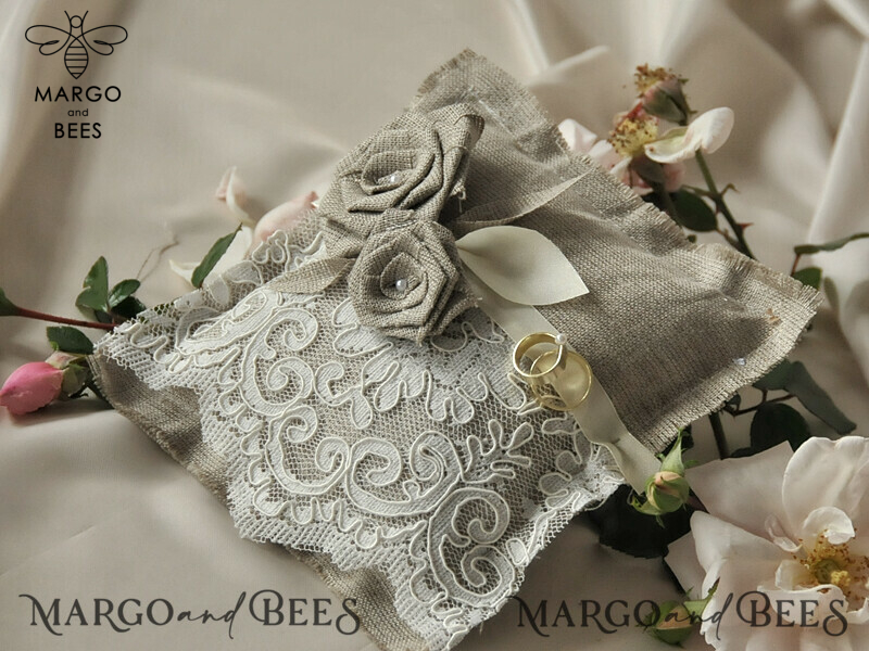 Box • Personalized Wedding Ring Box • Lace and Linen Ring Box-3
