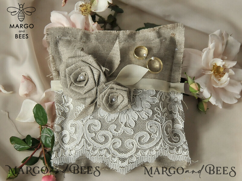 Box • Personalized Wedding Ring Box • Lace and Linen Ring Box-4