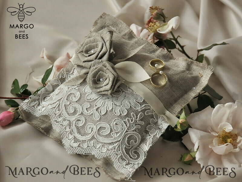 Box • Personalized Wedding Ring Box • Lace and Linen Ring Box-5