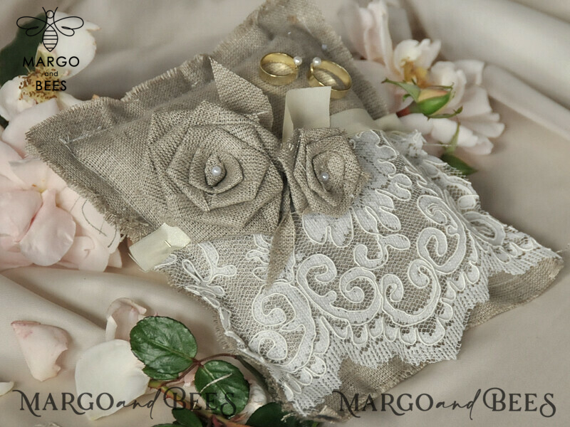 Box • Personalized Wedding Ring Box • Lace and Linen Ring Box-0