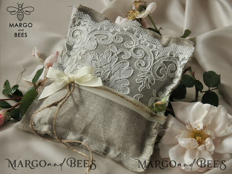 Personalized Vintage Lace Wedding Ring Box and Embroidered Ring Bearer Pillow for a Boho Wedding-1