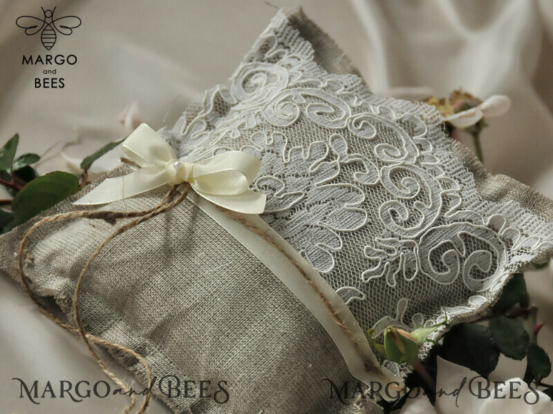 Personalized Vintage Lace Wedding Ring Box and Embroidered Ring Bearer Pillow for a Boho Wedding-2