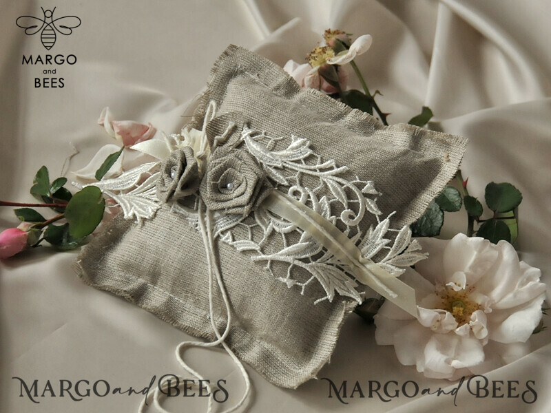 Personalised Vintage Lace Ring Bearer Pillow: Custom Embroidered Boho Wedding Ring Box-1