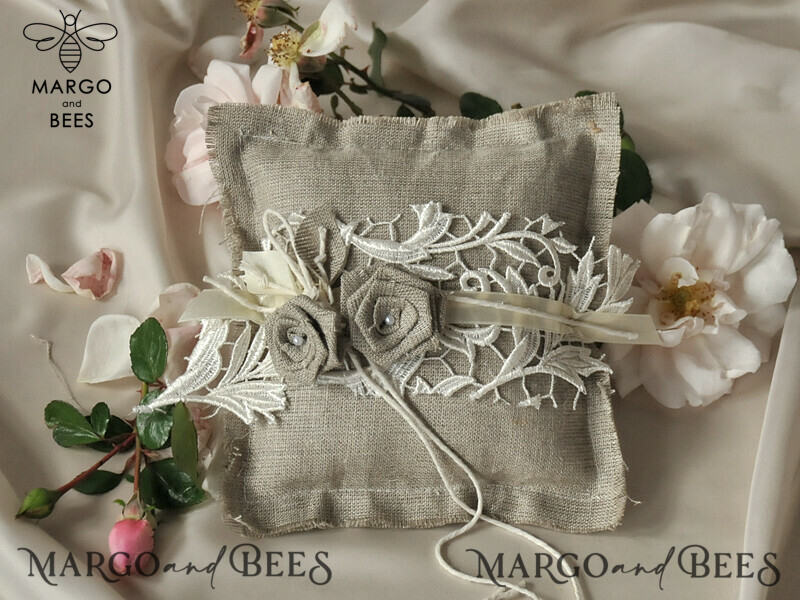 Personalised Vintage Lace Ring Bearer Pillow: Custom Embroidered Boho Wedding Ring Box-0