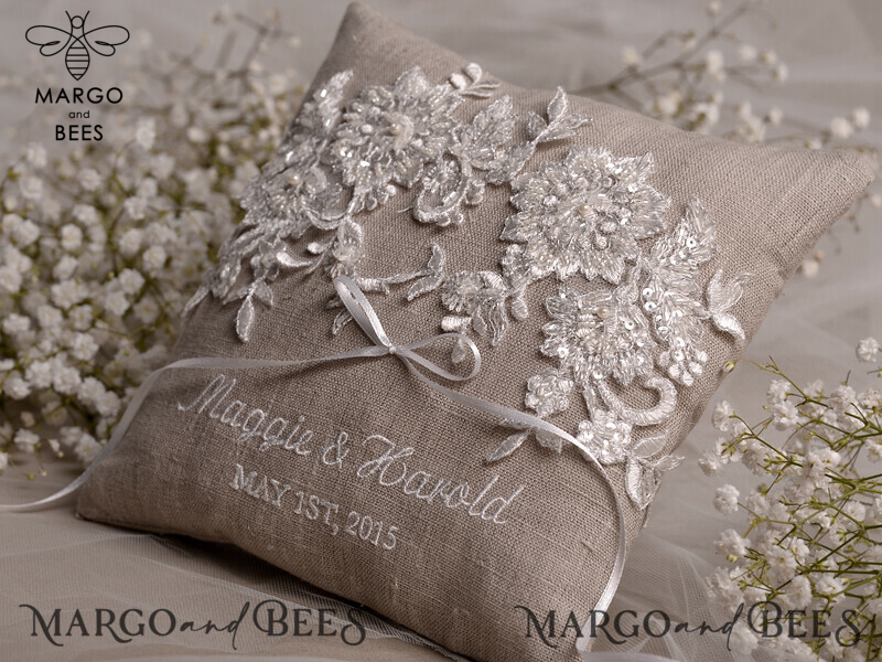 Personalised Vintage Wedding Box: His and Hers Ring Pillow Set with Custom Linen Ring Bearer Pillow - Boho Inspired-0