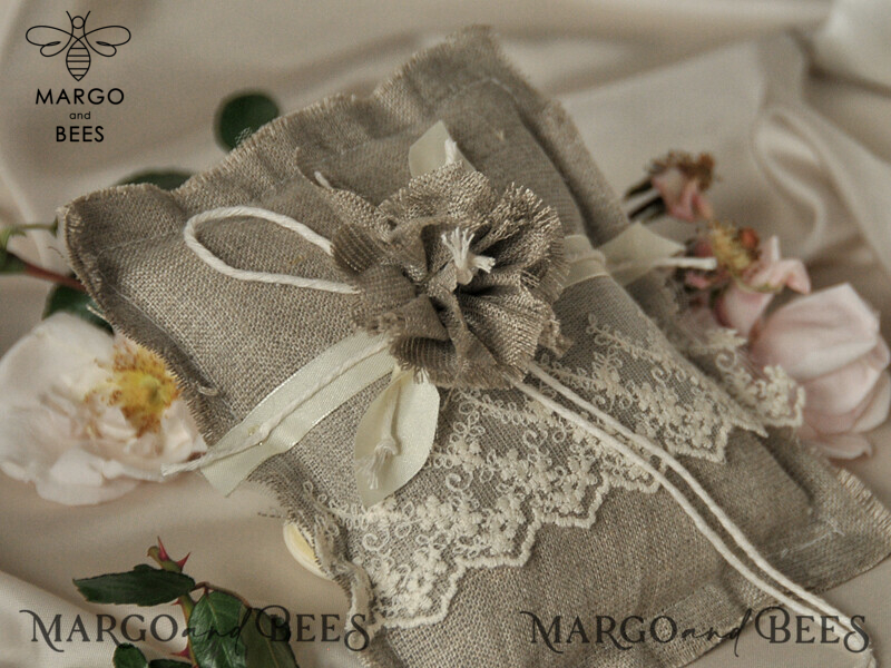 Pillow • Personalized Wedding Ring Box for 2 or 3 Rings • Custom Boho Linen Ring Bearer Pillow-3