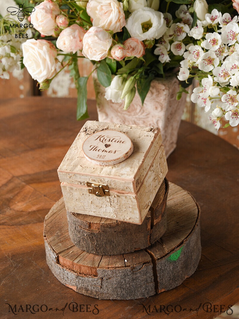 Personalized Wood Wedding Ring Box with Real Flowers in Resin - A Rustic and Luxurious Touch for your Wedding Bands-1