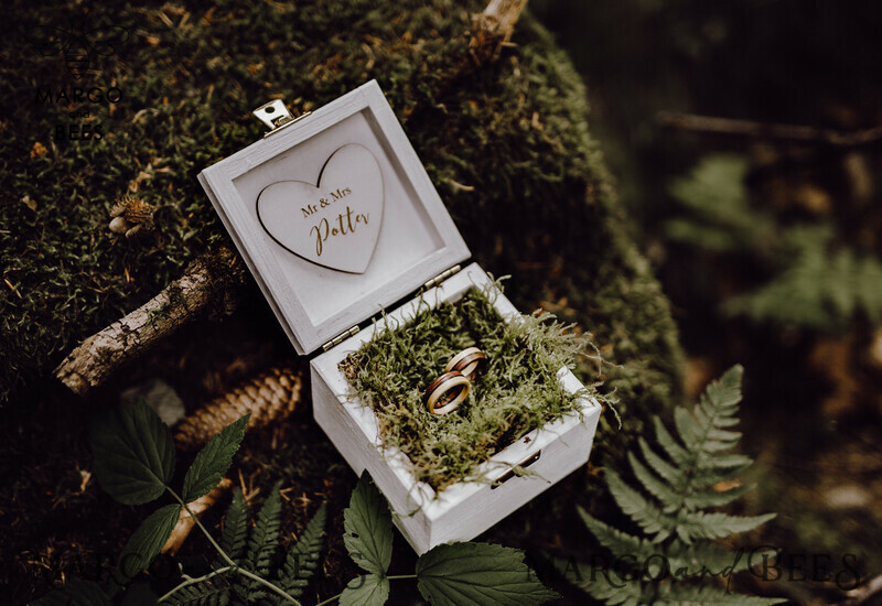 wedding White  Ring Box , Rustic wooden wedding ring box  • rustic ring bearer box • real flowers in resin luxury ring box-2