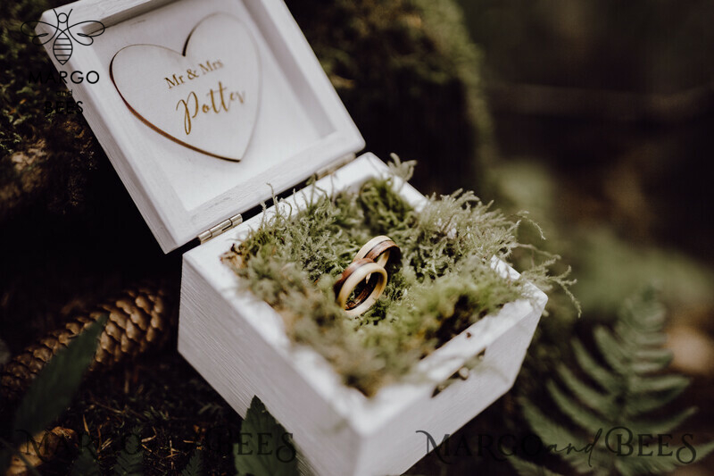 wedding White  Ring Box , Rustic wooden wedding ring box  • rustic ring bearer box • real flowers in resin luxury ring box-3