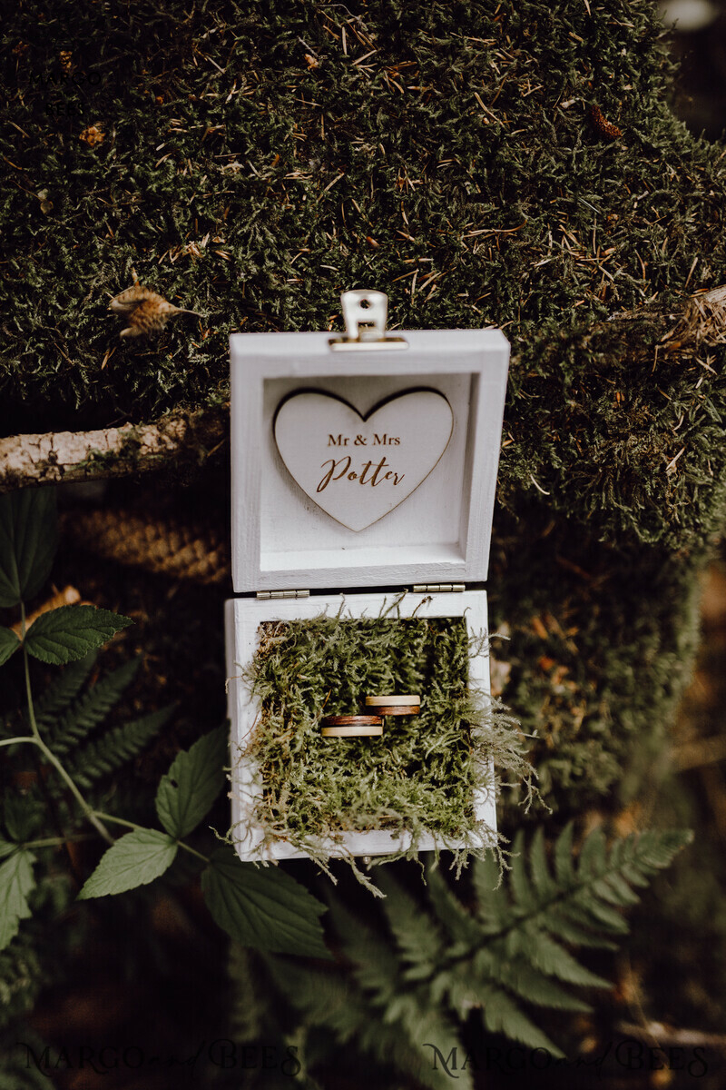 wedding White  Ring Box , Rustic wooden wedding ring box  • rustic ring bearer box • real flowers in resin luxury ring box-4