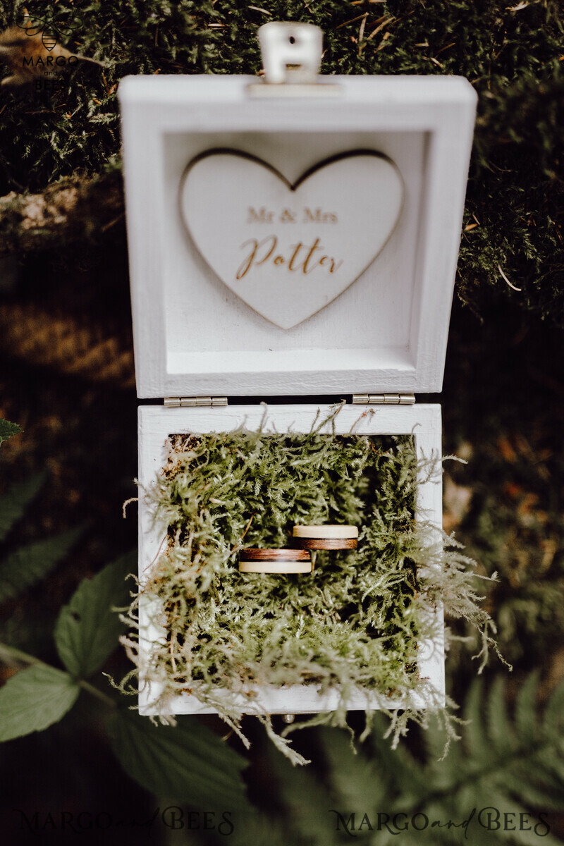 wedding White  Ring Box , Rustic wooden wedding ring box  • rustic ring bearer box • real flowers in resin luxury ring box-5