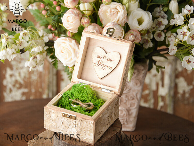 Handmade wedding ring box • Real Flowers ring bearer box • wood luxury ring box-4