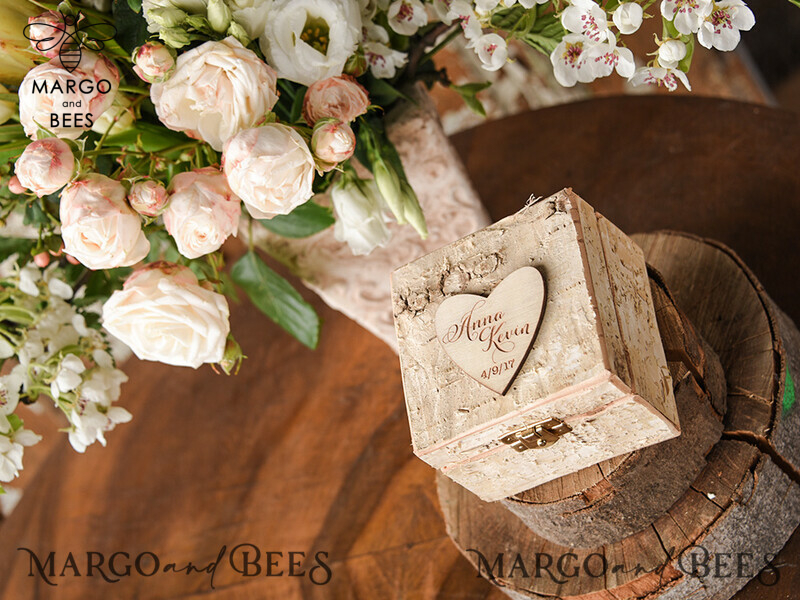 wood wedding ring box  • rustic wedding rings box • real flowers in resin luxury ring box-2