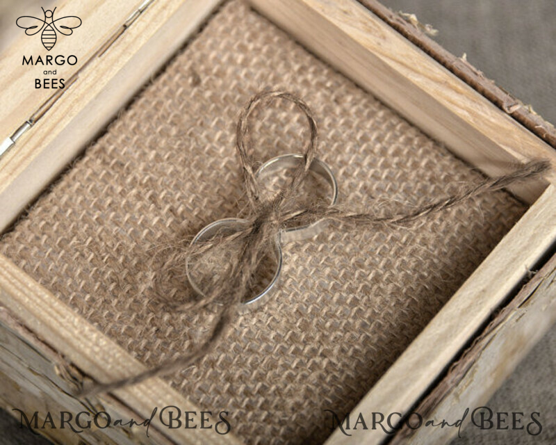 Personalized Wedding Ring Box: Handmade Rustic Glam Velvet Luxury Box for 2 or 3 Rings-4