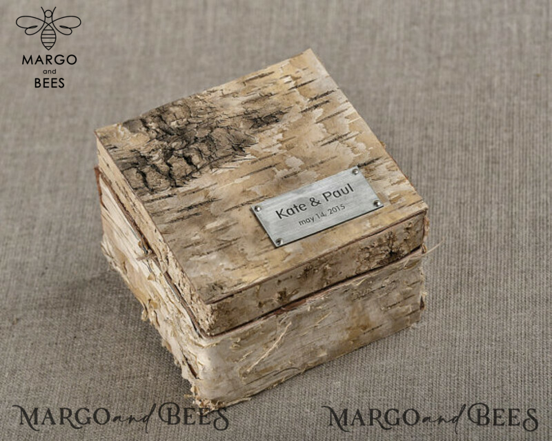 Personalized Wedding Ring Box: Handmade Rustic Glam Velvet Luxury Box for 2 or 3 Rings-0