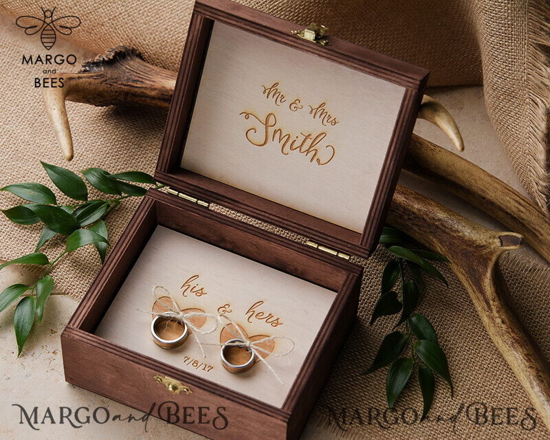 engraved wedding ring box  • personalised rustic ring box • real flowers in epoxy luxury ring box-3