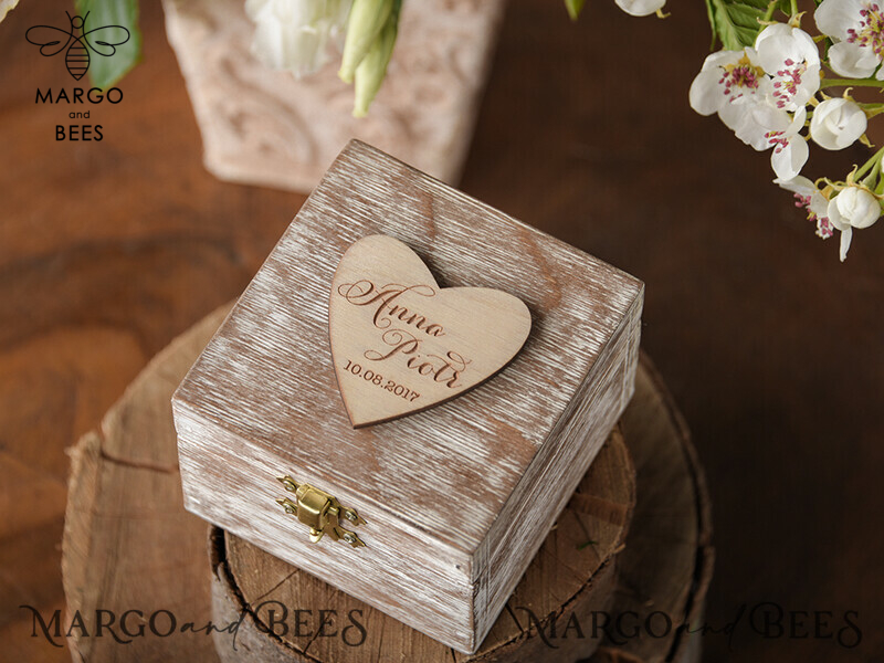 Handmade Rustic Glam Wedding Ring Box: Personalized, Velvet Luxury for Your Wedding Bands-1