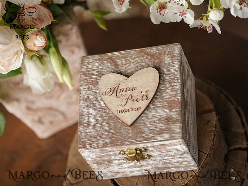 Handmade Rustic Glam Wedding Ring Box: Personalized, Velvet Luxury for Your Wedding Bands-2