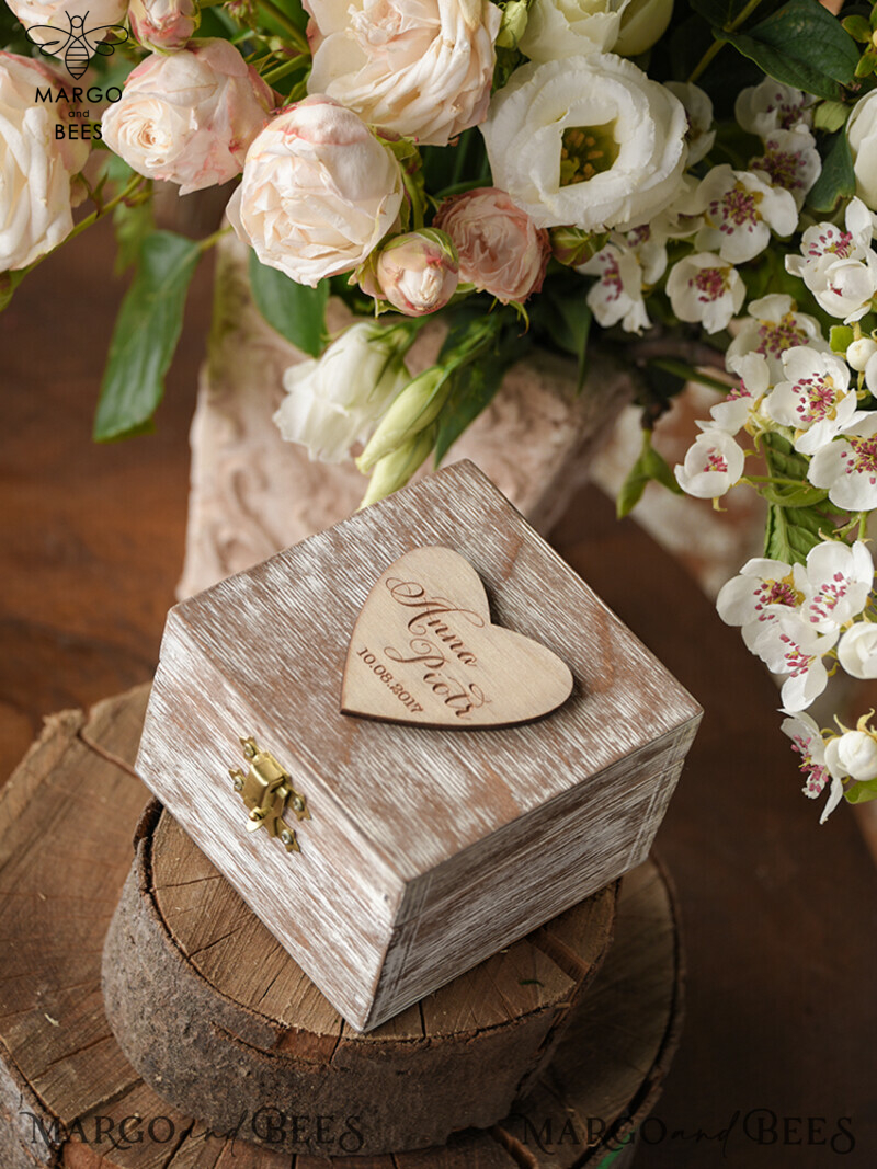 Handmade Rustic Glam Wedding Ring Box: Personalized, Velvet Luxury for Your Wedding Bands-3