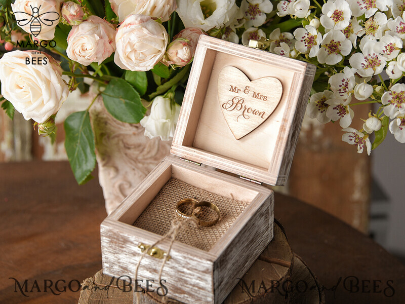 Handmade Rustic Glam Wedding Ring Box: Personalized, Velvet Luxury for Your Wedding Bands-4