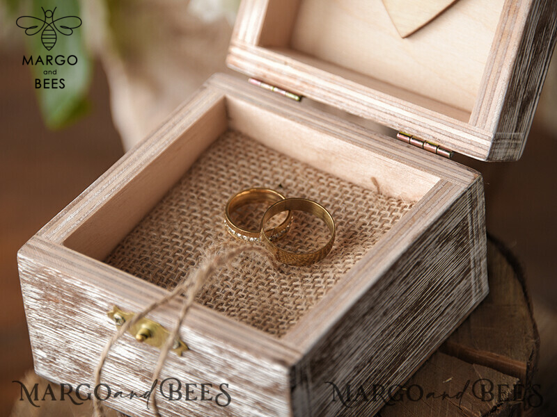 Handmade Rustic Glam Wedding Ring Box: Personalized, Velvet Luxury for Your Wedding Bands-6